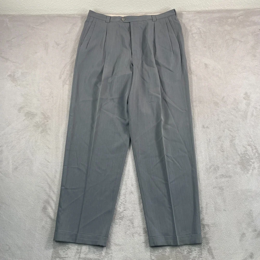 VTG 80s 90s Giorgio Armani Trouser Pants‎ Men 36x32.5 Grey Pleated Cuffed Italy